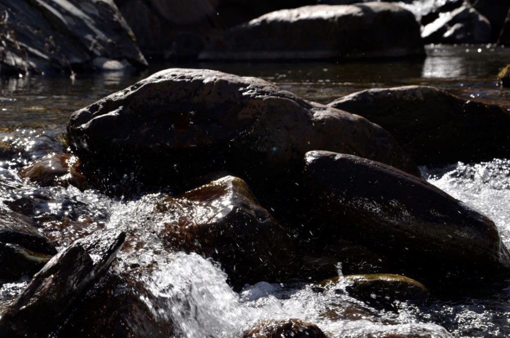  Rio genil en Sierra Nevada, granada. el agua rompe sobre rocas siguiendo su curso.